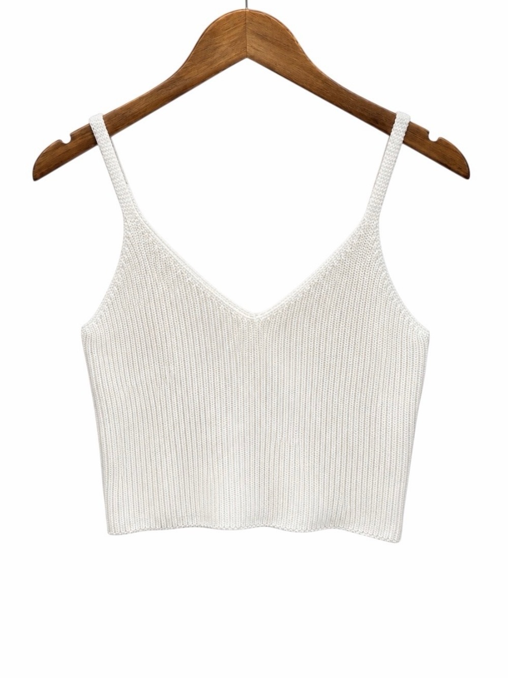 Brandy Melville One Size White Ribbed Knit Crop Tank Top 100% Cotton V-Neck